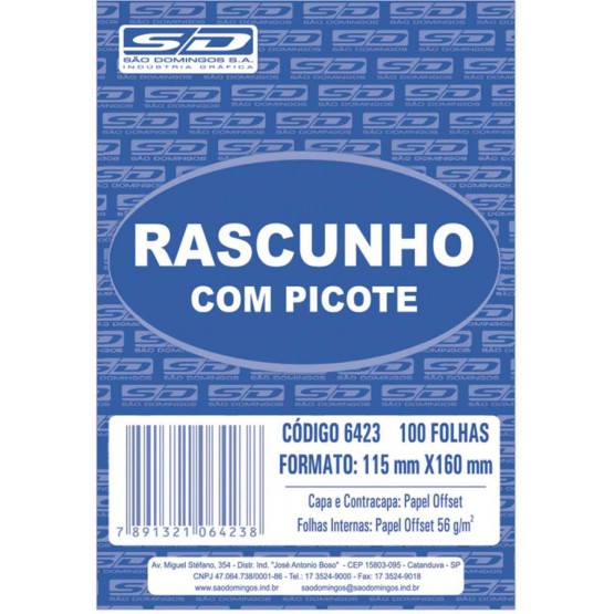 Bloco Rascunho c/ Picote 100f São Domingos