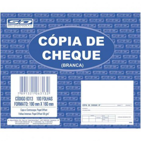 Bloco Cópia de Cheque 100f São Domingos