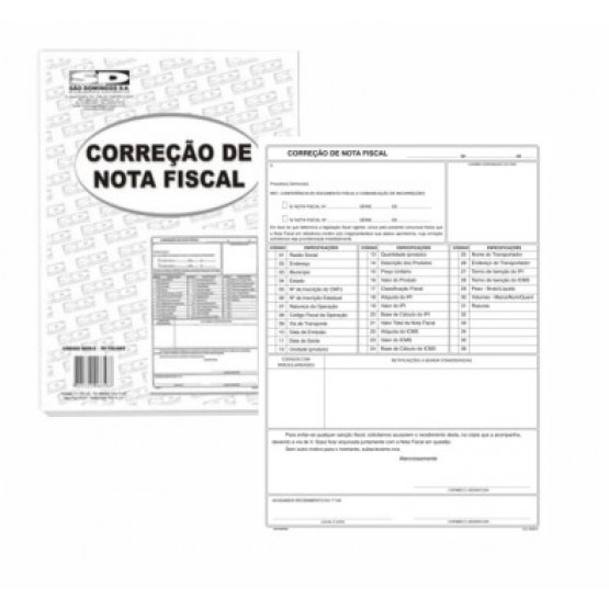 Bloco Correção de Nota Fiscal 50f São Domingos