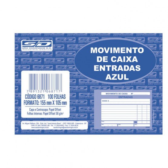 Bloco Movimento de Caixa Entrada-Azul  100f São Domingos