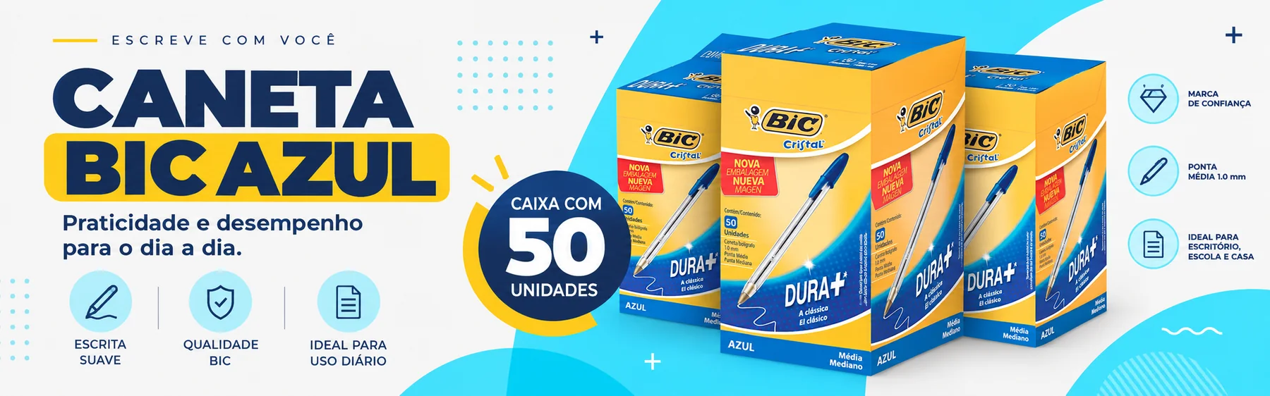 Caneta BIC azul, caixa com 50 unidades